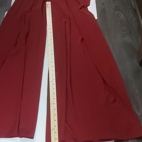 Luxxel Strapped Keyhole Front  Burgundy Wide Leg  Belted  Elastoc Jumpsuit M - Picture 9 of 13